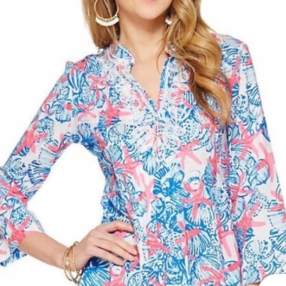 Lilly Pulitzer women’s Sarasota Tunic Resort White She Shells Top  size medium - Picture 1 of 9